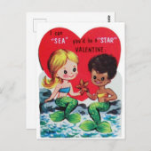 Vintag Mermaids Valentine Postkarte (Vorne/Hinten)