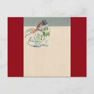 Vintag Merrie Christmas Snowman Couple 2 Feiertagspostkarte