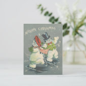Vintag Merrie Christmas Snowman Couple Feiertagspostkarte (Stehend Vorderseite)