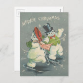 Vintag Merrie Christmas Snowman Couple Feiertagspostkarte (Vorne/Hinten)
