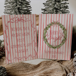 Vintag Merry Bright Stripes Christmas Bow Wreath Feiertagskarte