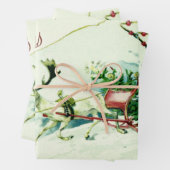 Vintag Merry Christmas Santa Sleigh Reindeer  Geschenkpapier Set (Beispiel)