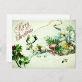 Vintag Merry Christmas Santa Sleigh Reindeer Postkarte (Vorne/Hinten)
