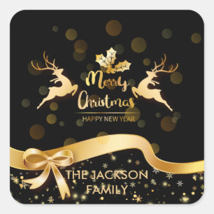 Vintag Merry Christmas Santa Sleigh Reindeer Quadratischer Aufkleber