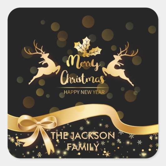 Vintag Merry Christmas Santa Sleigh Reindeer Quadratischer Aufkleber (Vorderseite)