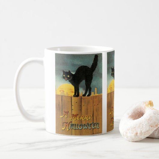 Vintag Merry Halloween Cat von Ellen Clapsaddle Kaffeetasse (Mit Donut)