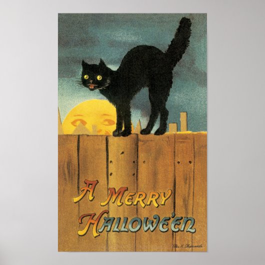 Vintag Merry Halloween Cat von Ellen Clapsaddle Poster (Vorne)