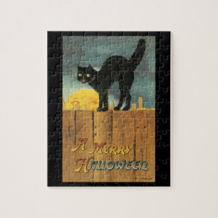 Vintag Merry Halloween Cat von Ellen Clapsaddle Puzzle