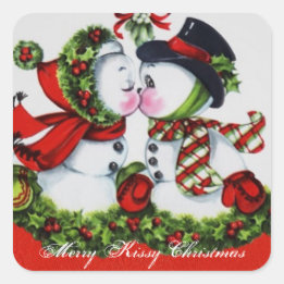 Vintag Merry Kissy Christmas Quadratischer Aufkleber
