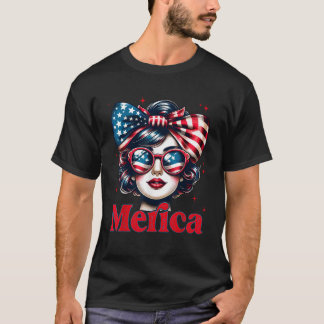 Vintag Messy Bun Merica Sonnenbrille Frauen Mädche T-Shirt