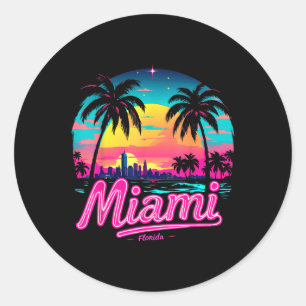 Vintag Miami Beach - Retro 305 Florida Sunset Gra Runder Aufkleber