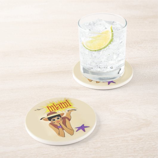 Vintag Miami Beach Sandstein Untersetzer (Seite)