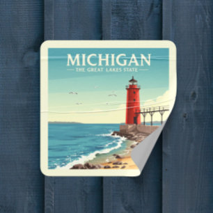 Vintag Michigan Quadratischer Aufkleber