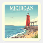 Vintag Michigan Quadratischer Aufkleber (Vorderseite)