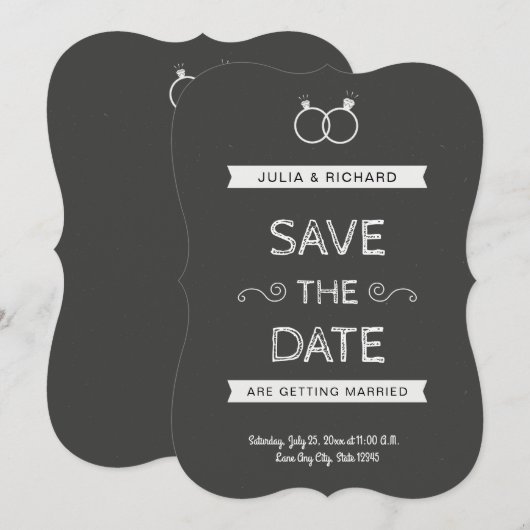 Vintag Minimalistisch Schwarz Save the Date (Vorne/Hinten)