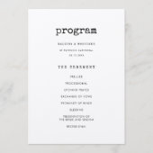 Vintag-minimalistische Schreibmaschinenhochzeit Programm (Vorderseite)
