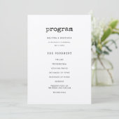 Vintag-minimalistische Schreibmaschinenhochzeit Programm (Stehend Vorderseite)