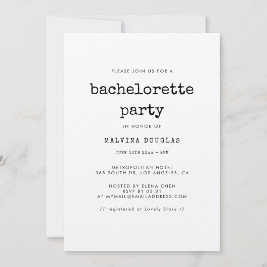 Vintag minimalistischer Junggeselinnen-Abschied Einladung (Vorderseite)