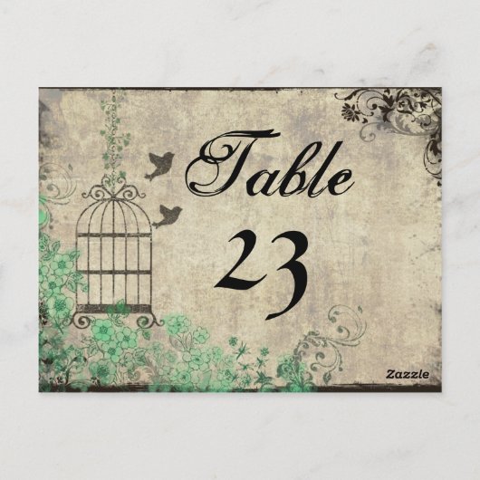 Vintag Minze Green Birdcage Tischnummern (Rückseite)