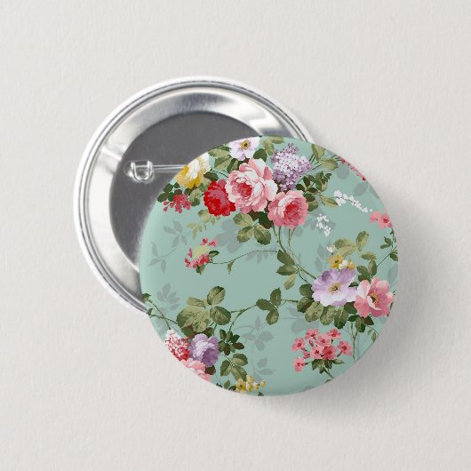 Vintag-Minze-Green-Floral-Design Button (Vorne & Hinten)