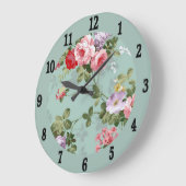 Vintag-Minze-Green-Floral-Design Große Wanduhr (Winkel)