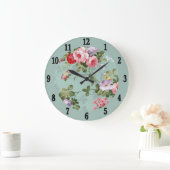 Vintag-Minze-Green-Floral-Design Große Wanduhr (Zuhause)