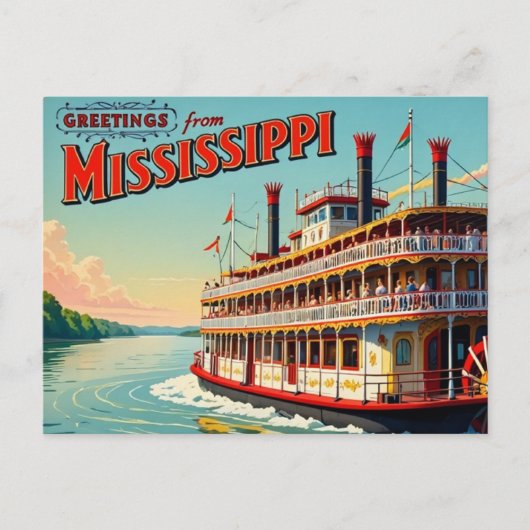 Vintag Mississippi Riverboat Postkarte (Vorderseite)