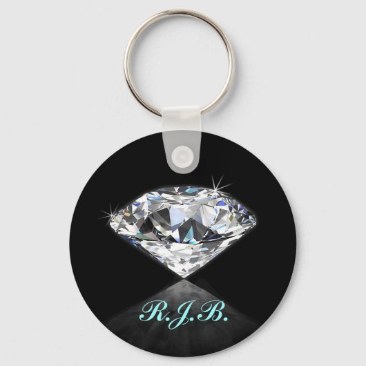 Vintag Mit Monogramm Coole Solitaire Diamond Black Schlüsselanhänger (Vorderseite)
