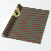 Vintag mit Monogramm, rote und grüne Streifen Geschenkpapier (Ungerollt)