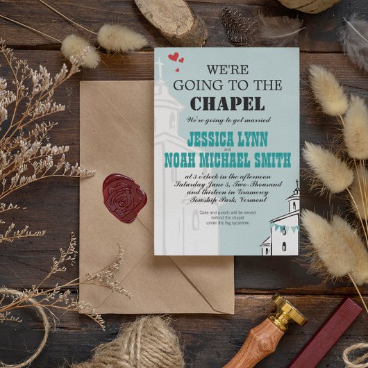 Vintag Modern Wir gehen zur Kapellhochzeit Einladung