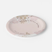 Vintag Moderne Rosa & Gold Rustikale Blumenhochzei Pappteller (Schrägansicht)