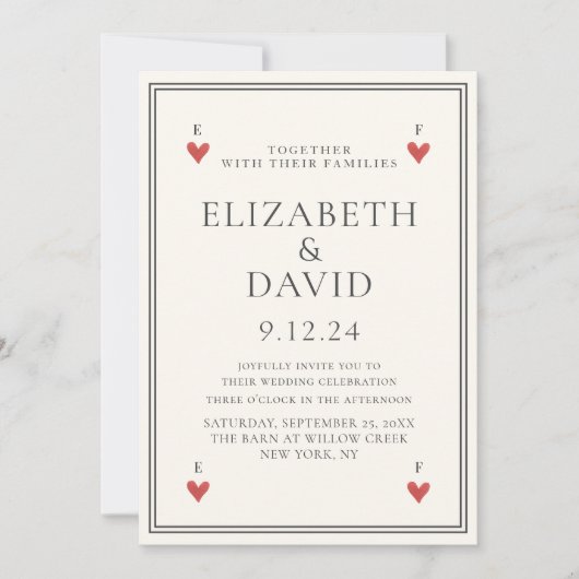 Vintag Moderne Spielkarten Herz Einfache Hochzeit Einladung (Vorderseite)