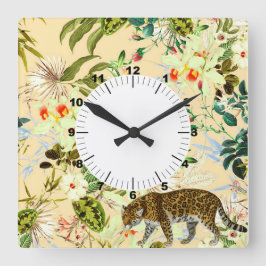 Vintag Moderner Blume Tropischer Jungle Quadratische Wanduhr
