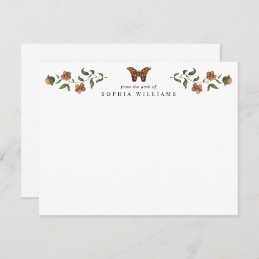 Vintag Moderner Blumengarten Grüne Butterfly Mitteilungskarte (Vorne/Hinten)