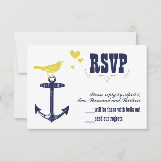 Vintag Modernes Niedliches Gelbvögelschiff-Navy-An RSVP Karte (Vorderseite)