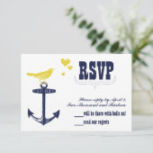 Vintag Modernes Niedliches Gelbvögelschiff-Navy-An RSVP Karte (Stehend Vorderseite)
