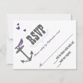 Vintag Modernes Niedliches Lila Bird Grau Anchor U RSVP Karte