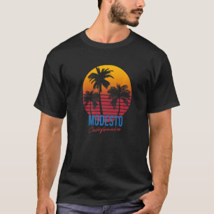 Vintag Modesto California Palm Trees Sunset CA Re T-Shirt