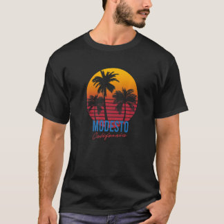 Vintag Modesto California Palm Trees Sunset CA Re T-Shirt