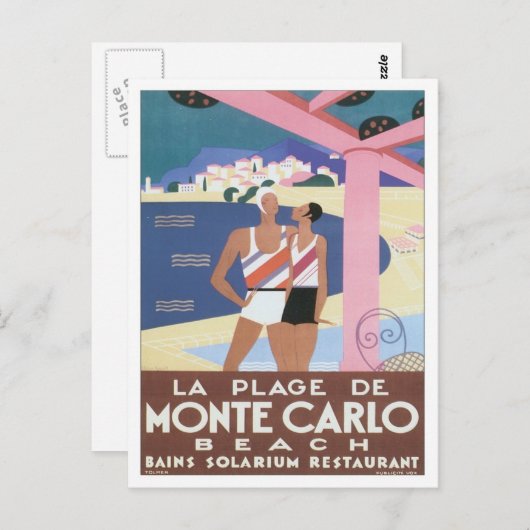 Vintag Monte Carlo Beach Postkarte (Vorne/Hinten)