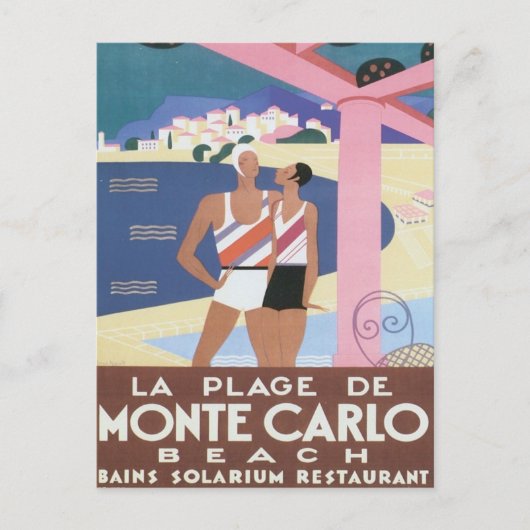 Vintag Monte Carlo Beach Postkarte (Vorderseite)