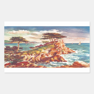 Vintag Monterey Coastline Californien Tourismus US Rechteckiger Aufkleber