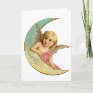 Vintag Moon Angel Feiertagskarte