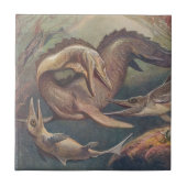 Vintag Mosasaurus vs. Ichthyosaurs Print Fliese (Vorderseite)