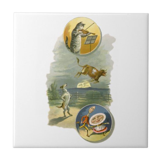 Vintag Mother Goose Kinderzimmer Rhyme Hey Diddle Fliese (Vorderseite)