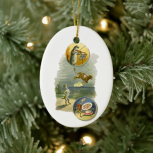 Vintag Mother Goose Kinderzimmer Rhyme Hey Diddle Keramik Ornament