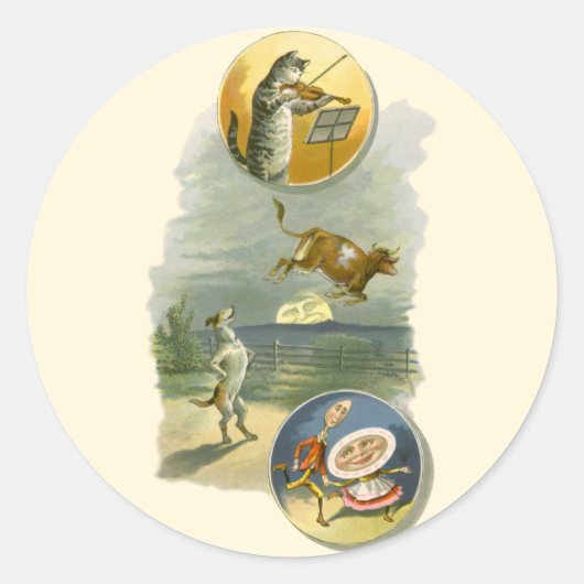 Vintag Mother Goose Kinderzimmer Rhyme Hey Diddle Runder Aufkleber (Vorderseite)