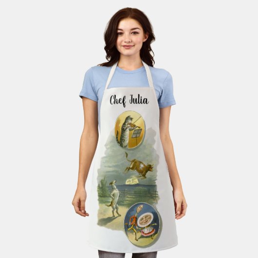 Vintag Mother Goose Kinderzimmer Rhyme Hey Diddle Schürze (Getragen)