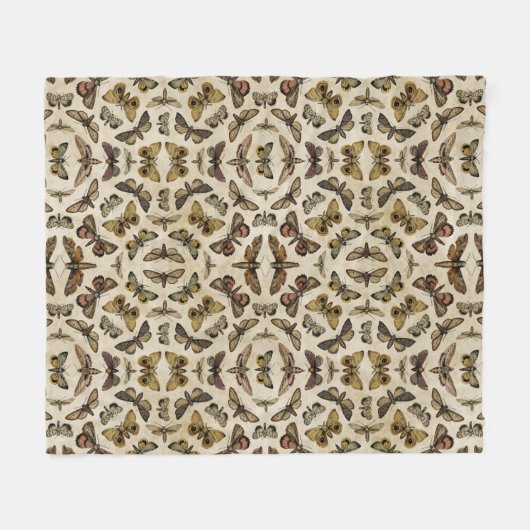 Vintag Moths Fleece Blanket (Vorderseite (Horizontal))