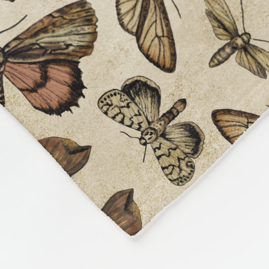 Vintag Moths Fleece Blanket (Ecke)